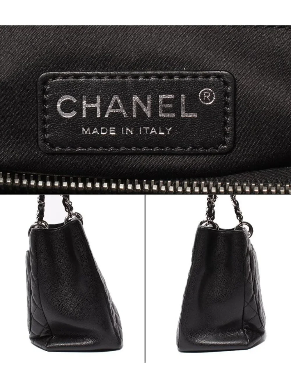 Chanel Chain Tote Bag Grand Shopping GST Silver Caviar Leather Quilted